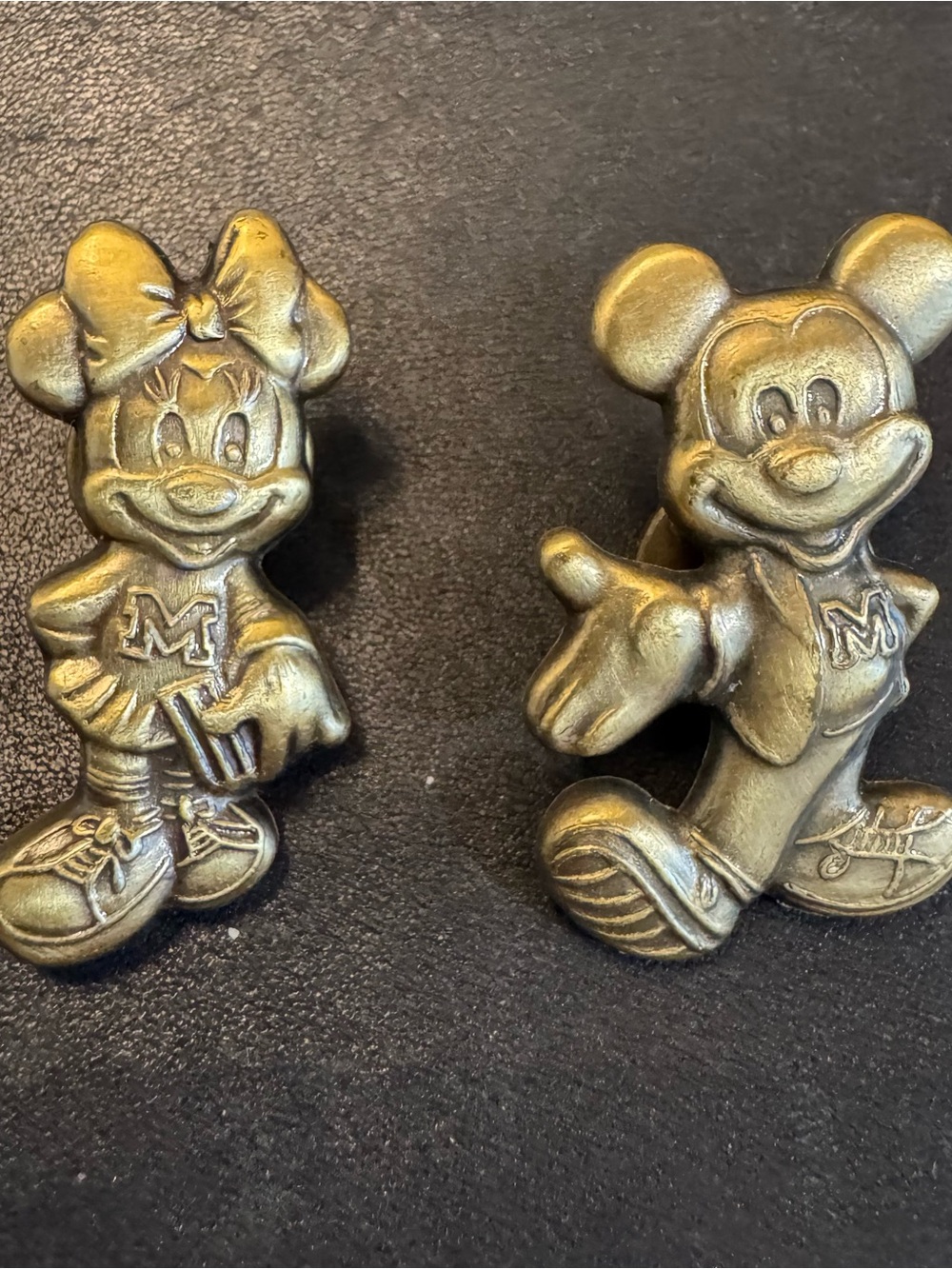 Vintage Disney Mickey & Minnie Mouse Pins Monogram Products Gold Tone Pair
